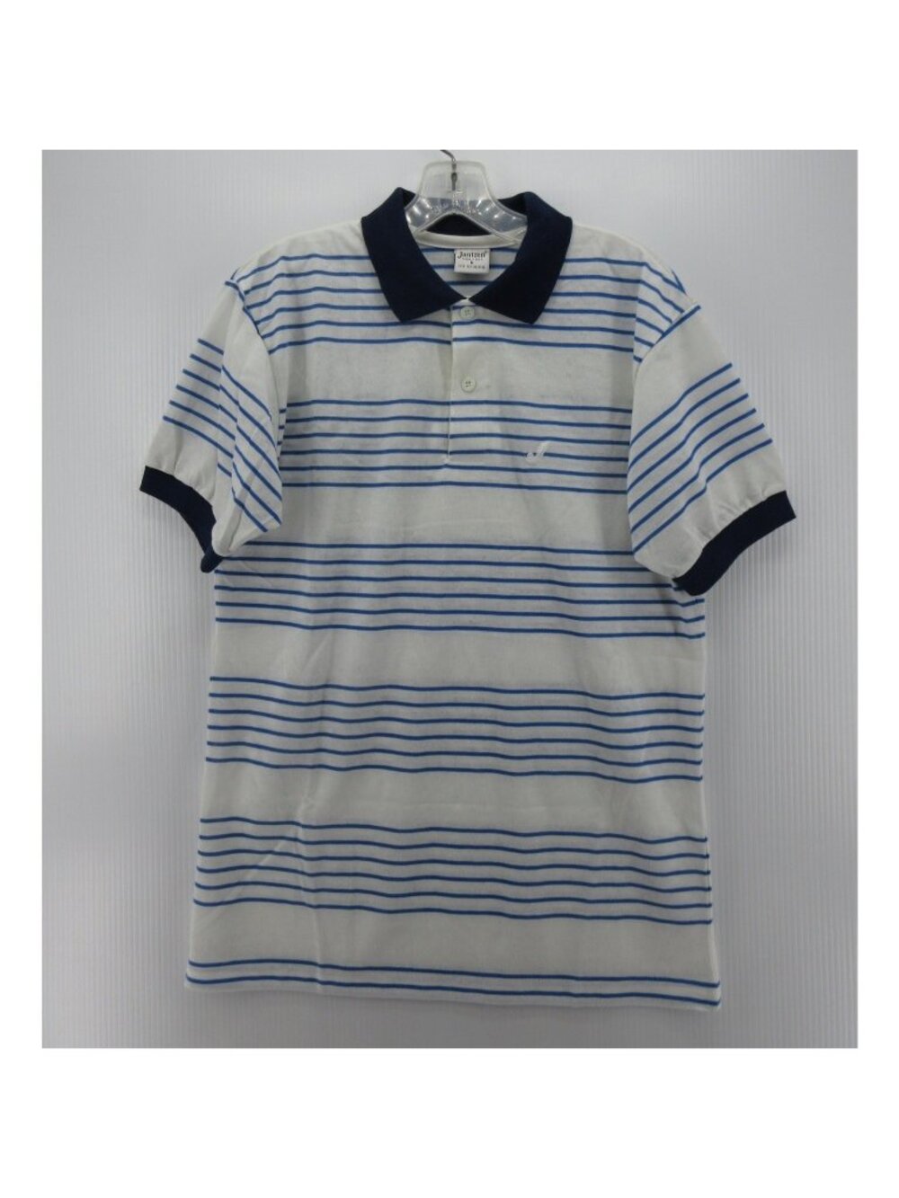 VINTAGE Jantzen Polo Shirt Medium White Pullover Striped Preppy USA 90s